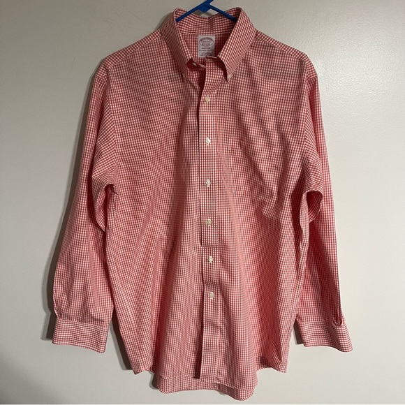 Men’s Brooks Brothers Madison 15.5-33 Red Gingham Long Sleeve 100% Supima Cotton - Picture 1 of 6